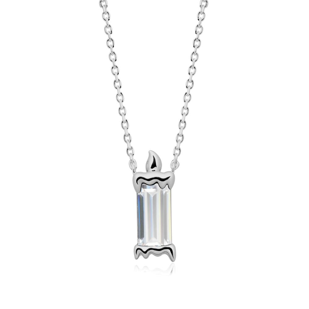 Whimsical Baguette Cubic Zirconia Candle Inspired Necklace - LUO Jewelry #metal_platinum