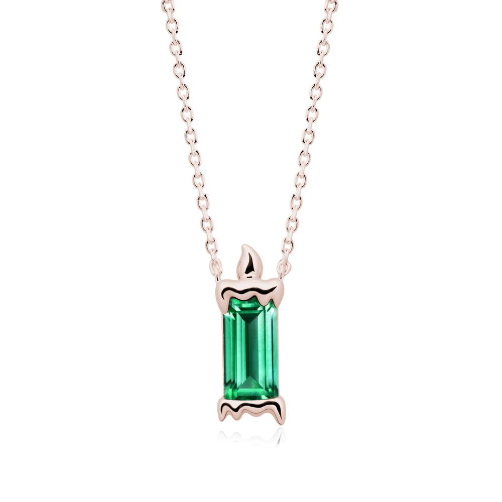 Bezel Setting Baguette Emerald Necklace - LUO Jewelry #metal_14k rose gold