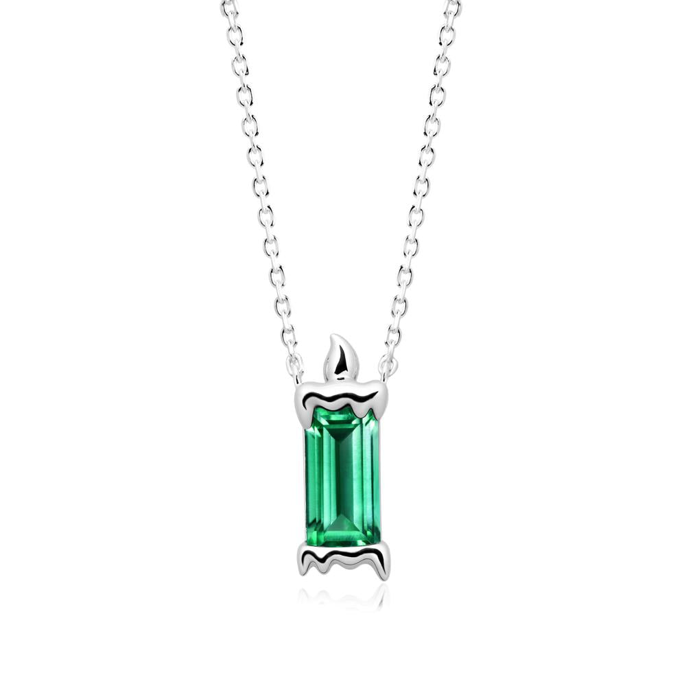 Bezel Setting Baguette Emerald Necklace - LUO Jewelry #metal_18k white gold