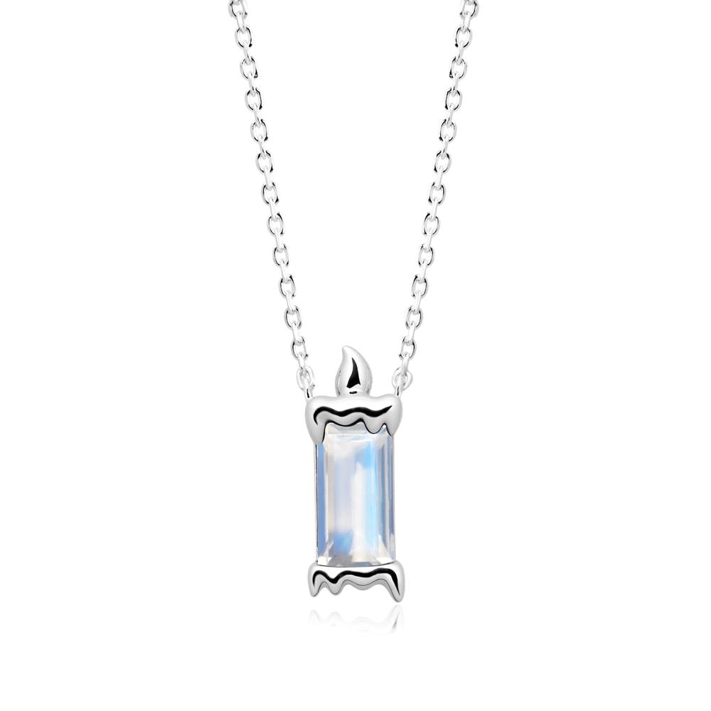 Bezel Setting Baguette Moonstone Necklace - LUO Jewelry #metal_14k white gold