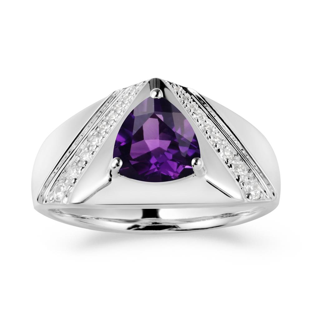 Trillion Cut Amethyst Men Ring - LUO Jewelry #metal_14k white gold