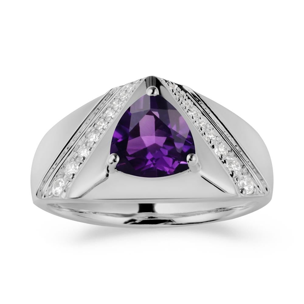 Trillion Cut Amethyst Men Ring - LUO Jewelry #metal_platinum