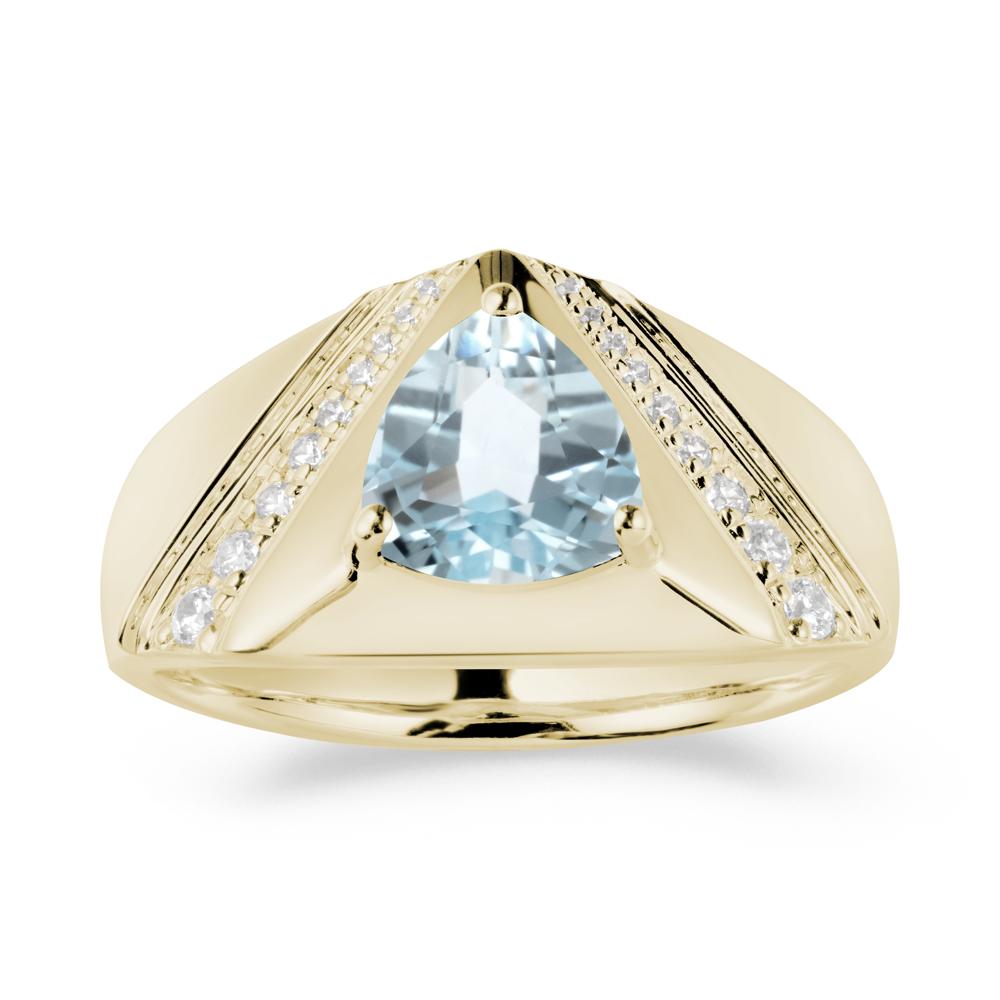 Simple Wide Band Aquamarine Ring for Men - LUO Jewelry #metal_14k yellow gold