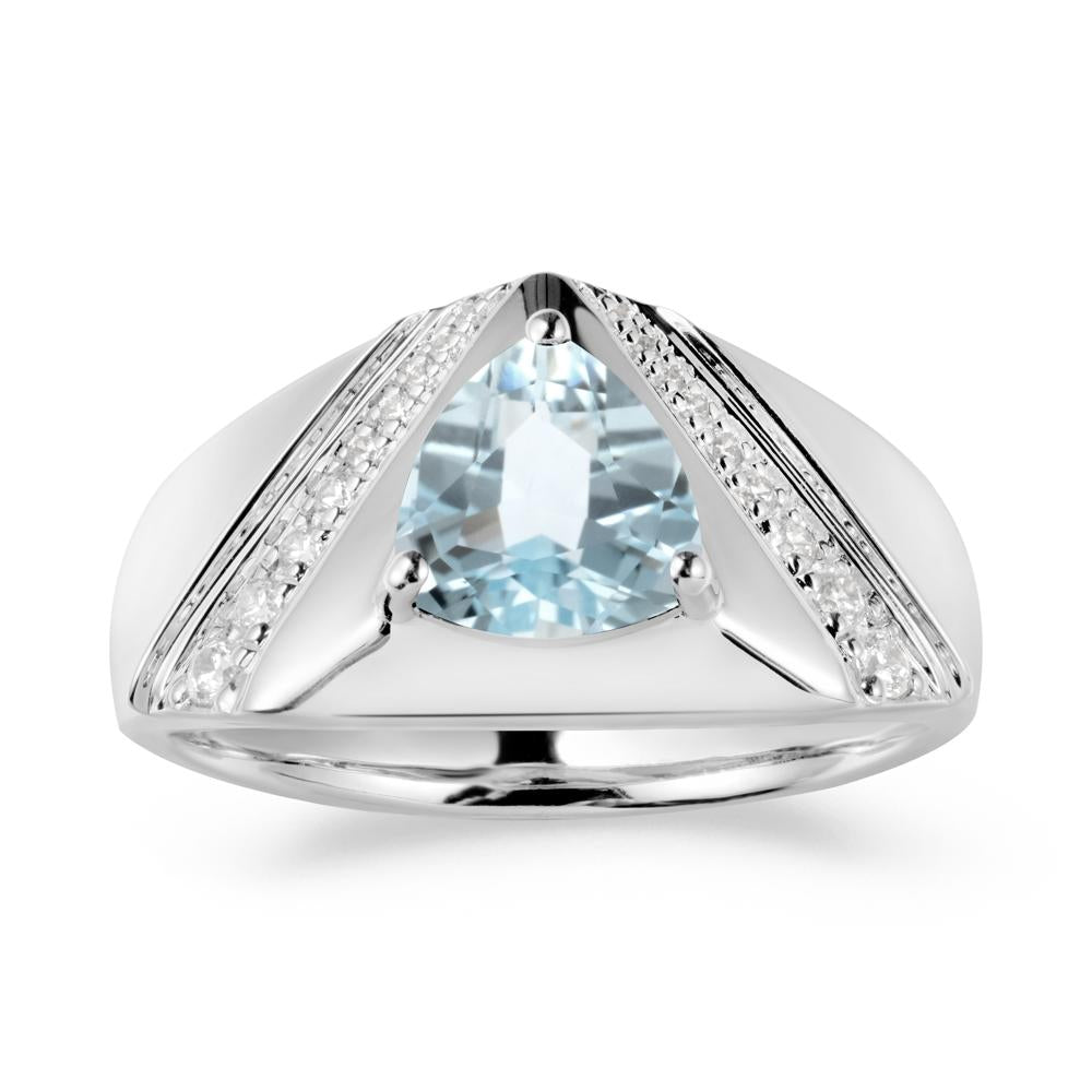Simple Wide Band Aquamarine Ring for Men - LUO Jewelry #metal_18k white gold