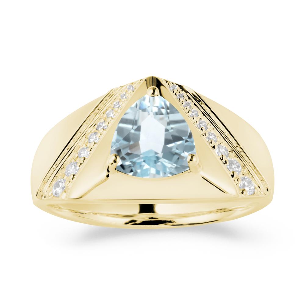 Simple Wide Band Aquamarine Ring for Men - LUO Jewelry #metal_18k yellow gold