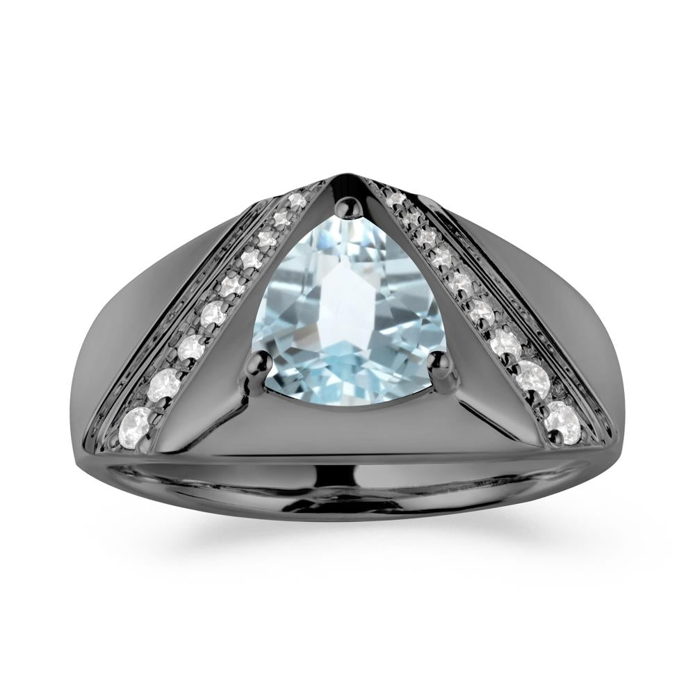 Simple Wide Band Aquamarine Ring for Men - LUO Jewelry #metal_black finish sterling silver