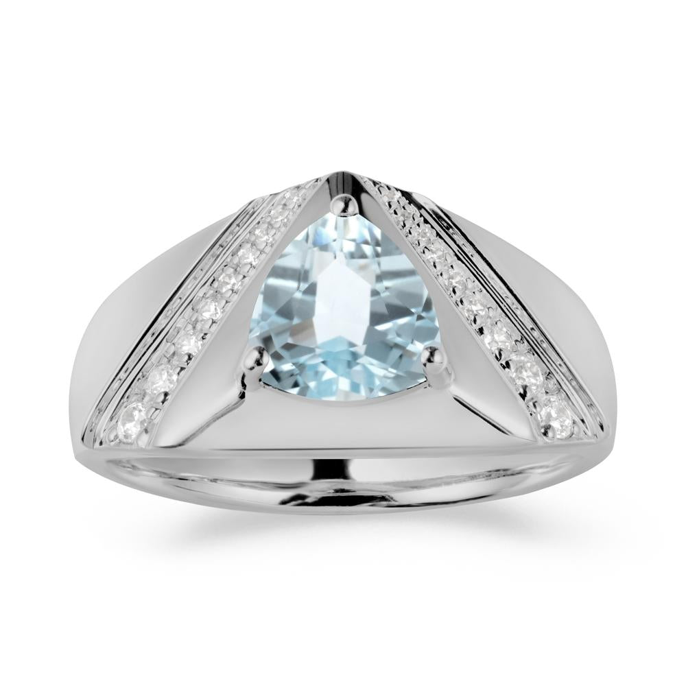 Simple Wide Band Aquamarine Ring for Men - LUO Jewelry #metal_platinum