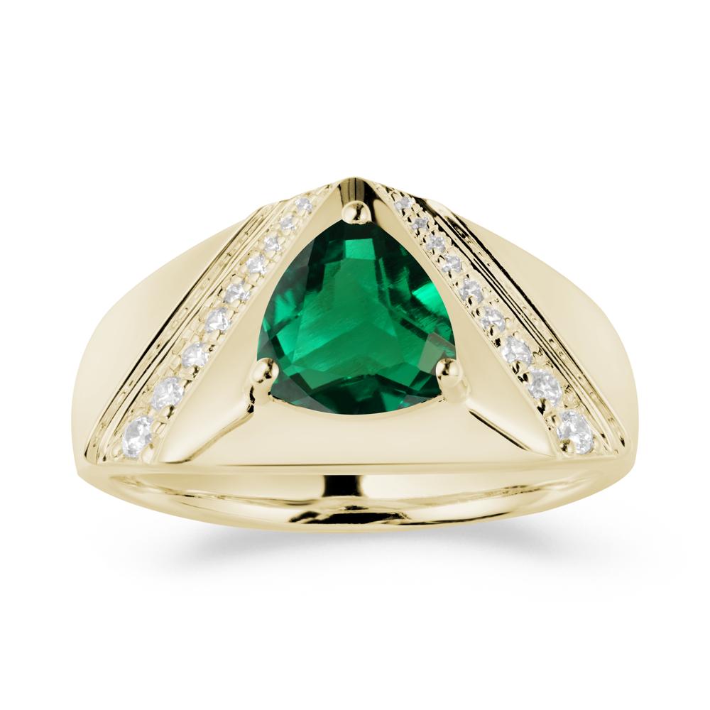 Trillion Cut Emerald Men Ring - LUO Jewelry #metal_14k yellow gold