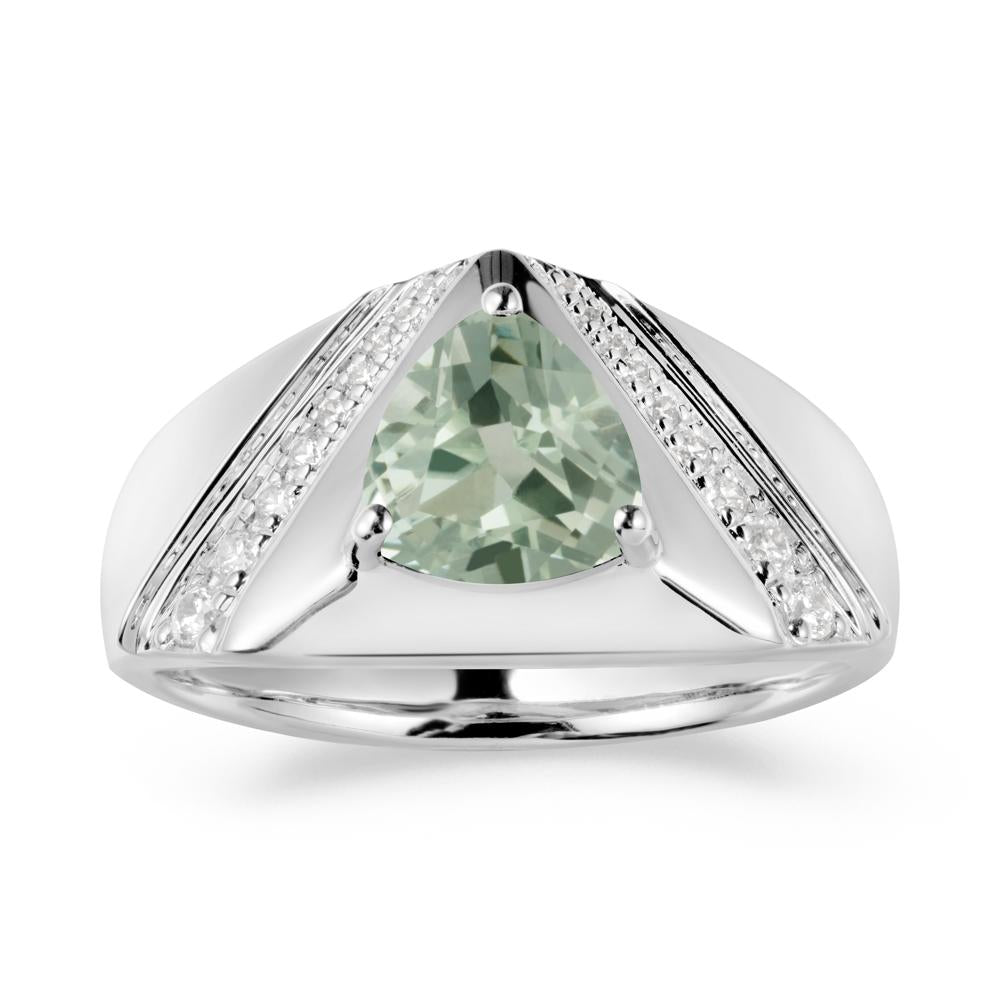 Men鈥橲 Wide Band Trillion Green Amethyst Statement Ring - LUO Jewelry #metal_18k white gold