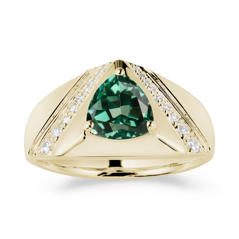 Trillion Cut Green Sapphire Men Ring - LUO Jewelry #metal_14k yellow gold