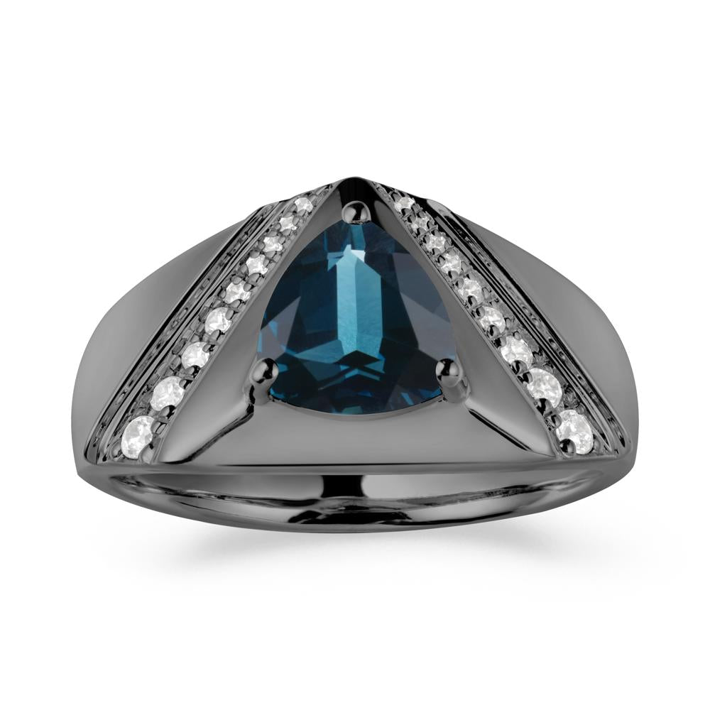 Men鈥橲 Wide Band Trillion London Blue Topaz Statement Ring - LUO Jewelry #metal_black finish sterling silver