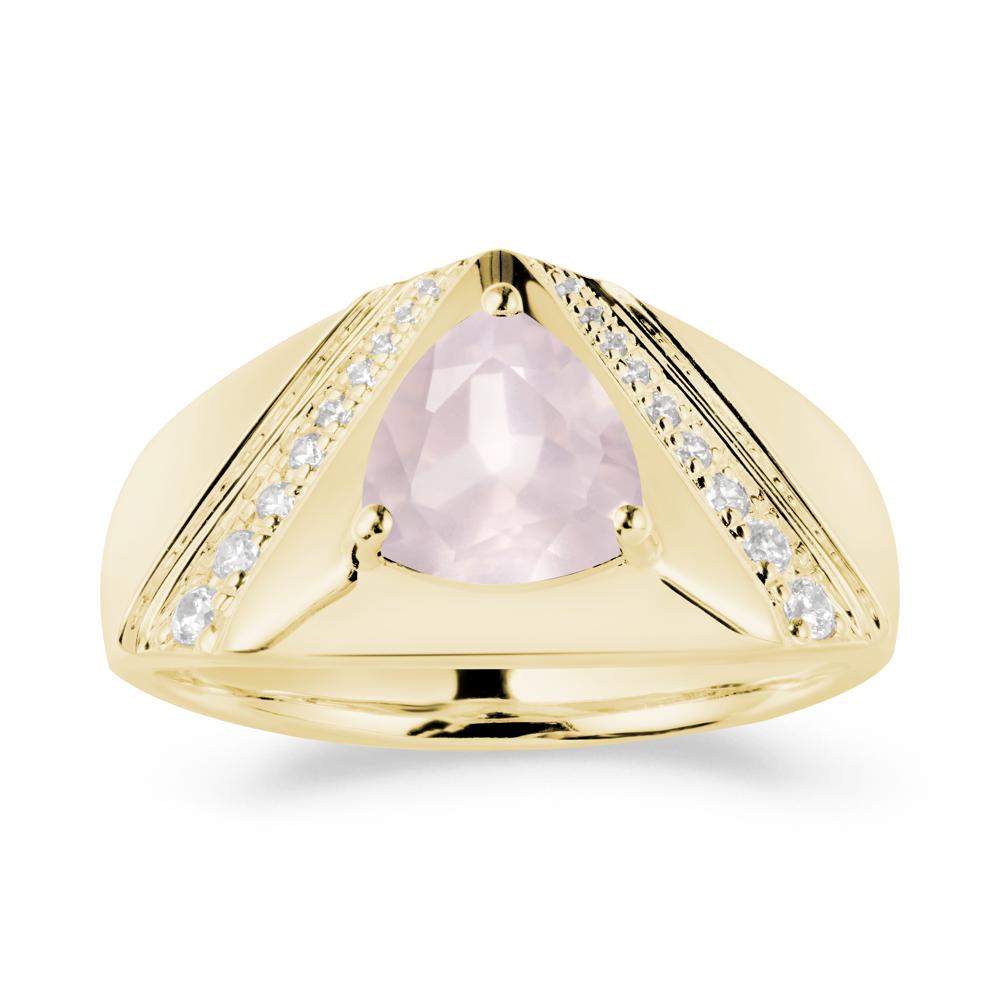 Trillion Cut Rose Quartz Men Ring - LUO Jewelry #metal_18k yellow gold