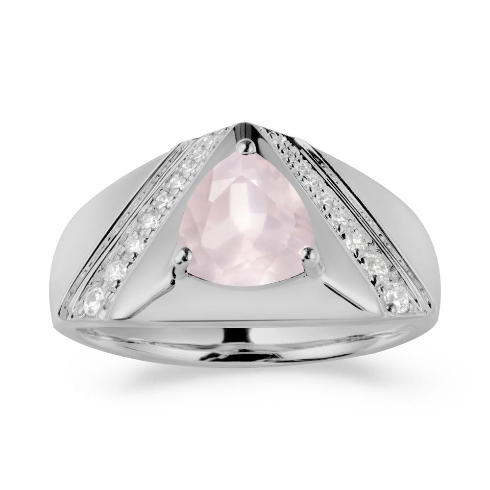 Trillion Cut Rose Quartz Men Ring - LUO Jewelry #metal_platinum