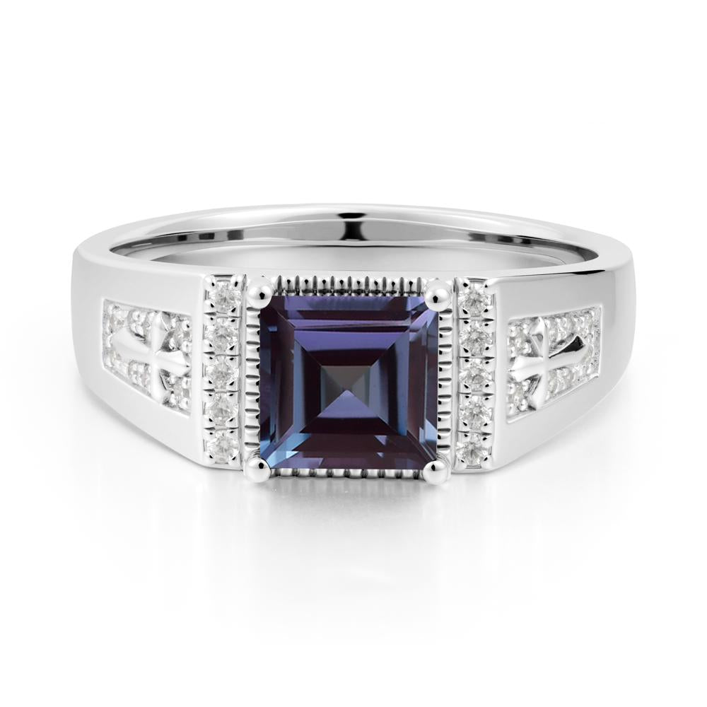Men's Wide Band Square Alexandrite Ring - LUO Jewelry #metal_14k white gold