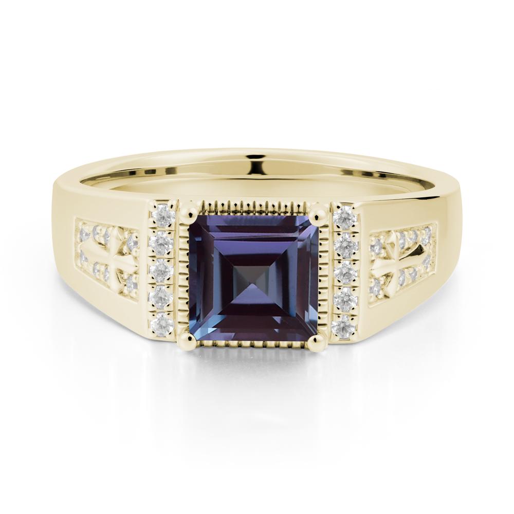 Men's Wide Band Square Alexandrite Ring - LUO Jewelry #metal_14k yellow gold