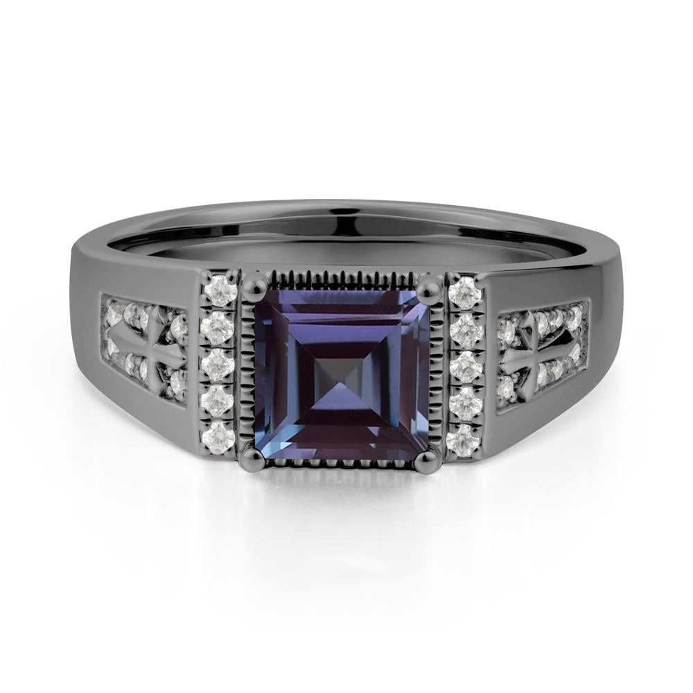 Men's Wide Band Square Alexandrite Ring - LUO Jewelry #metal_black finish sterling silver
