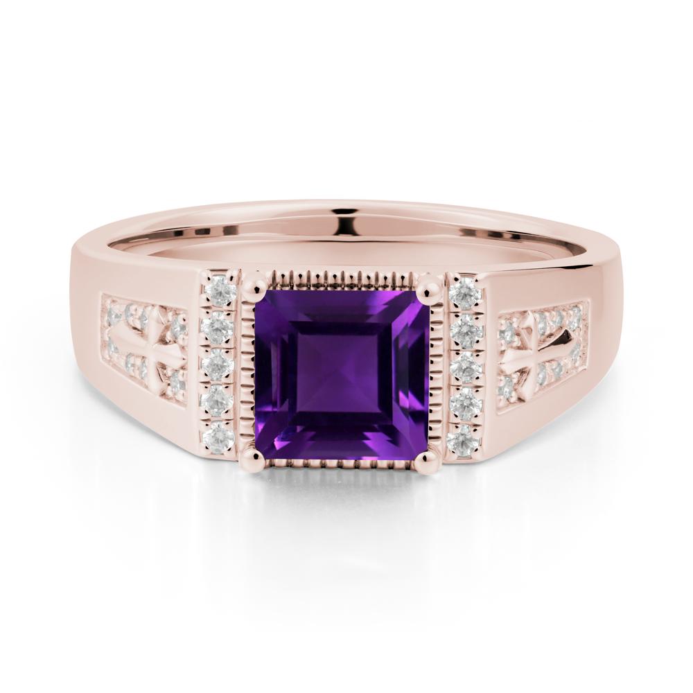 Square Amethyst Cross Ring for Men - LUO Jewelry #metal_14k rose gold