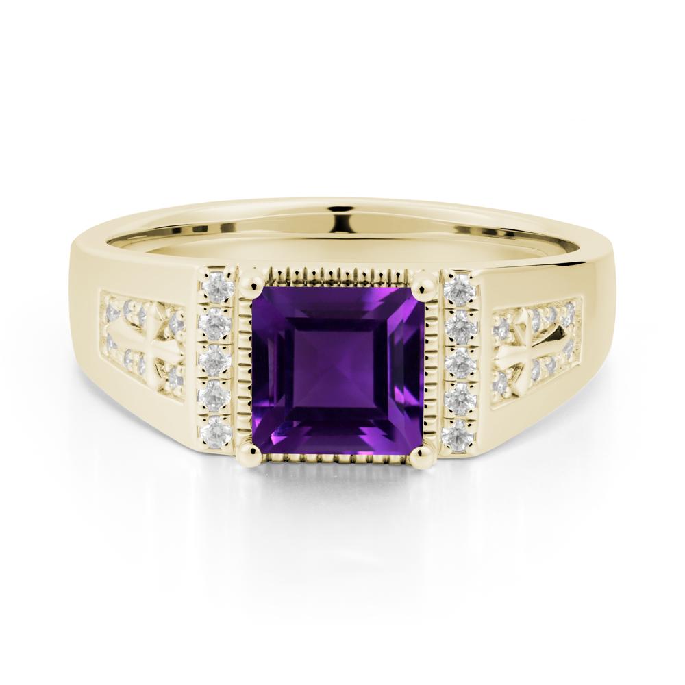 Square Amethyst Cross Ring for Men - LUO Jewelry #metal_14k yellow gold