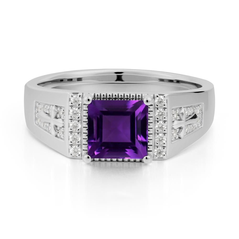 Square Amethyst Cross Ring for Men - LUO Jewelry #metal_platinum