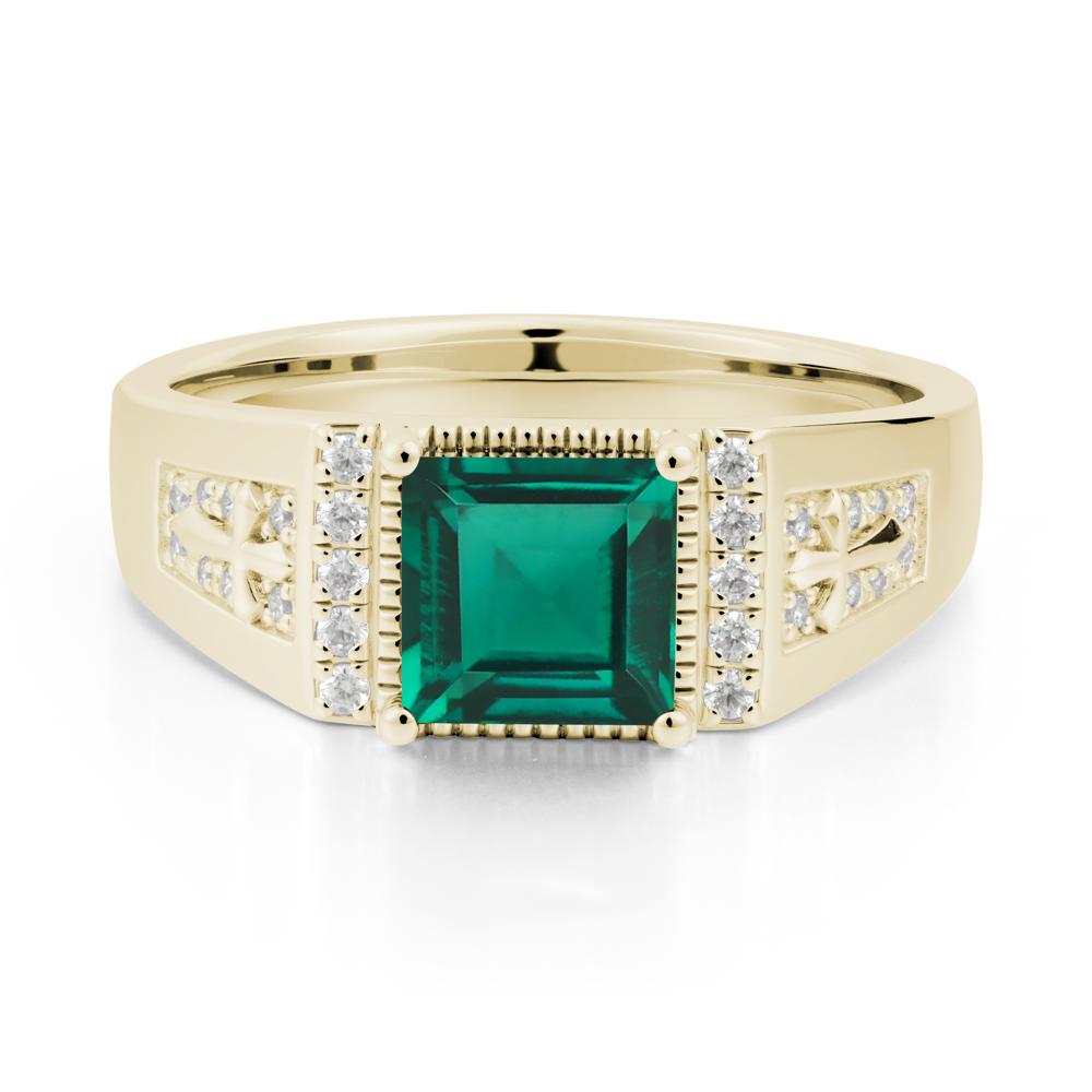 Men's Wide Band Square Emerald Ring - LUO Jewelry #metal_14k yellow gold