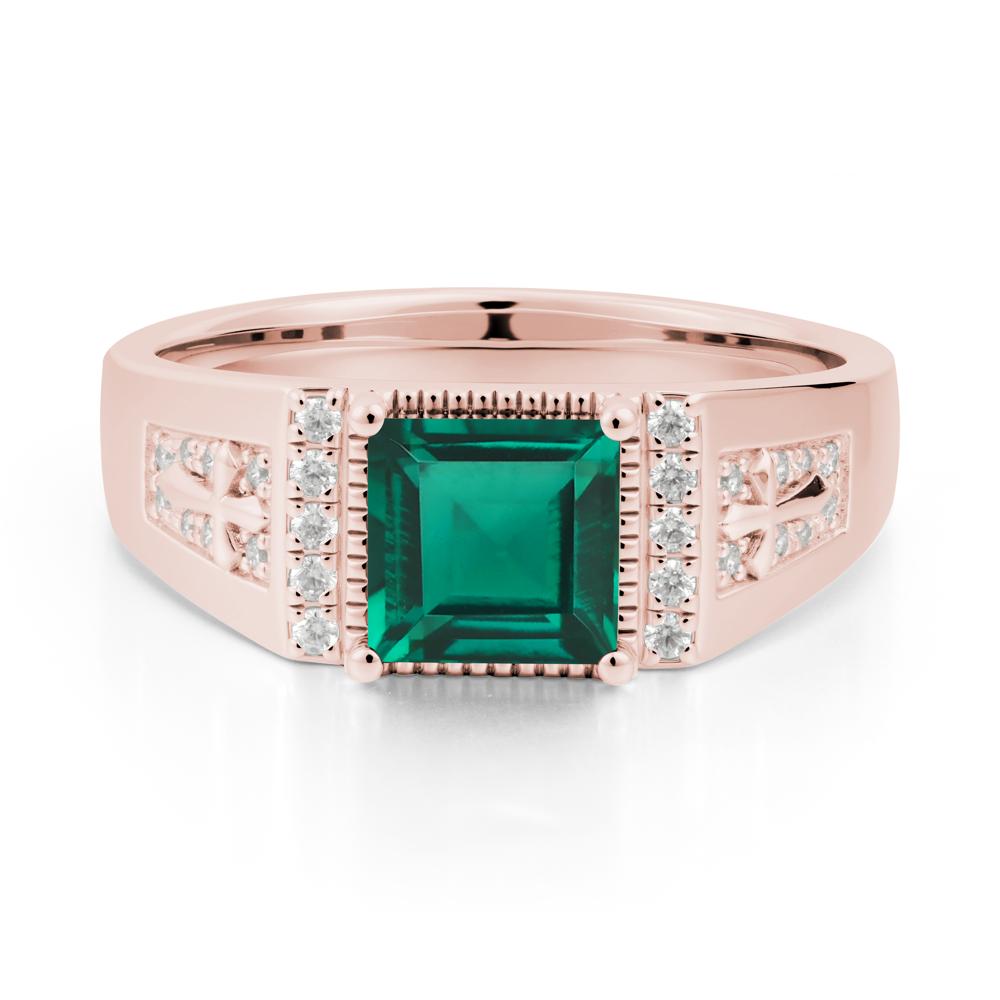 Men's Wide Band Square Emerald Ring - LUO Jewelry #metal_18k rose gold