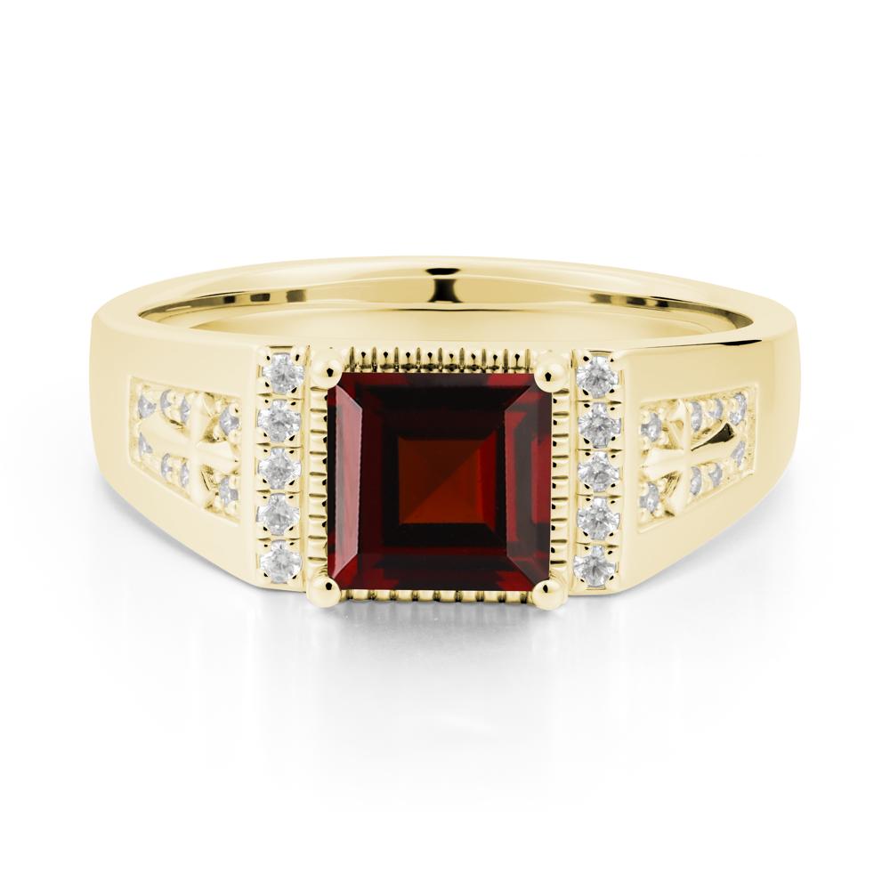 Square Garnet Cross Ring for Men - LUO Jewelry #metal_18k yellow gold