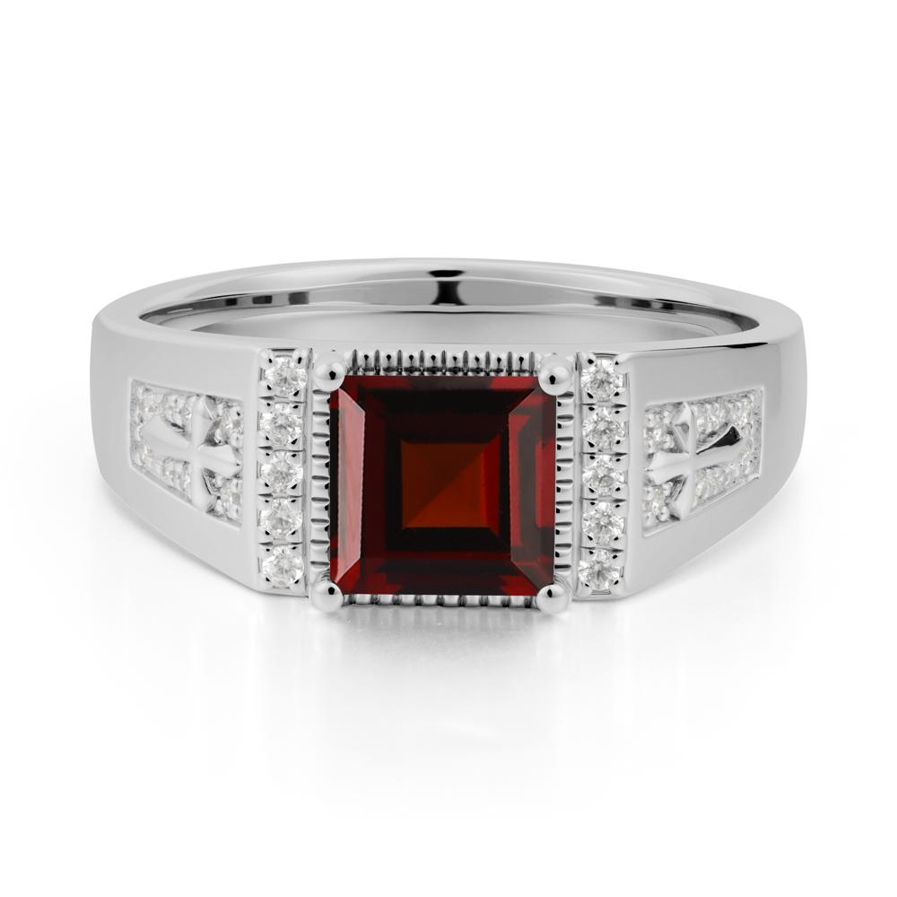 Square Garnet Cross Ring for Men - LUO Jewelry #metal_platinum