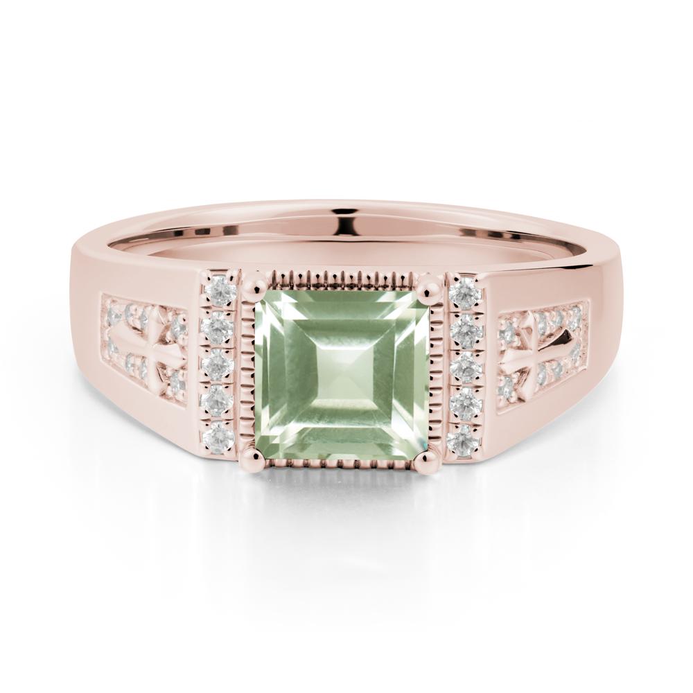 Men Green Amethyst Statement Ring with Cross - LUO Jewelry #metal_14k rose gold