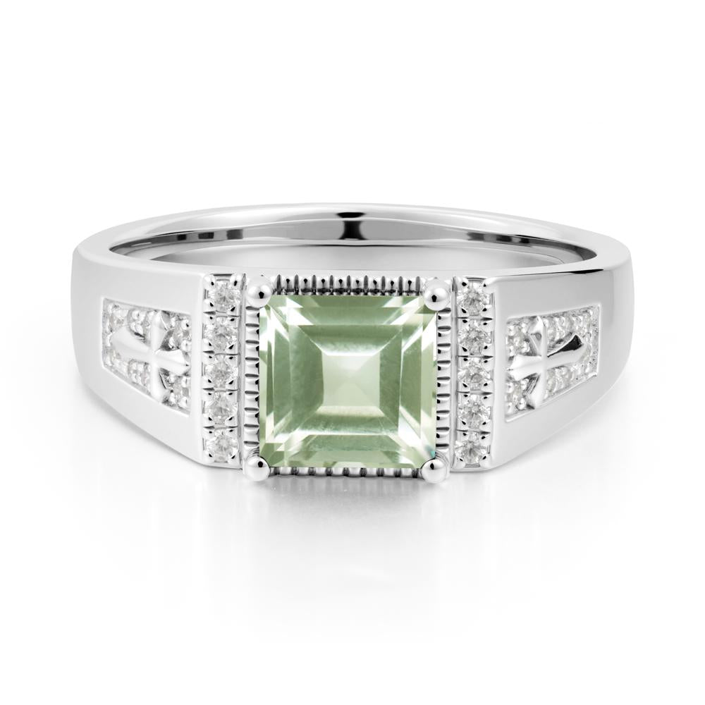 Men Green Amethyst Statement Ring with Cross - LUO Jewelry #metal_18k white gold