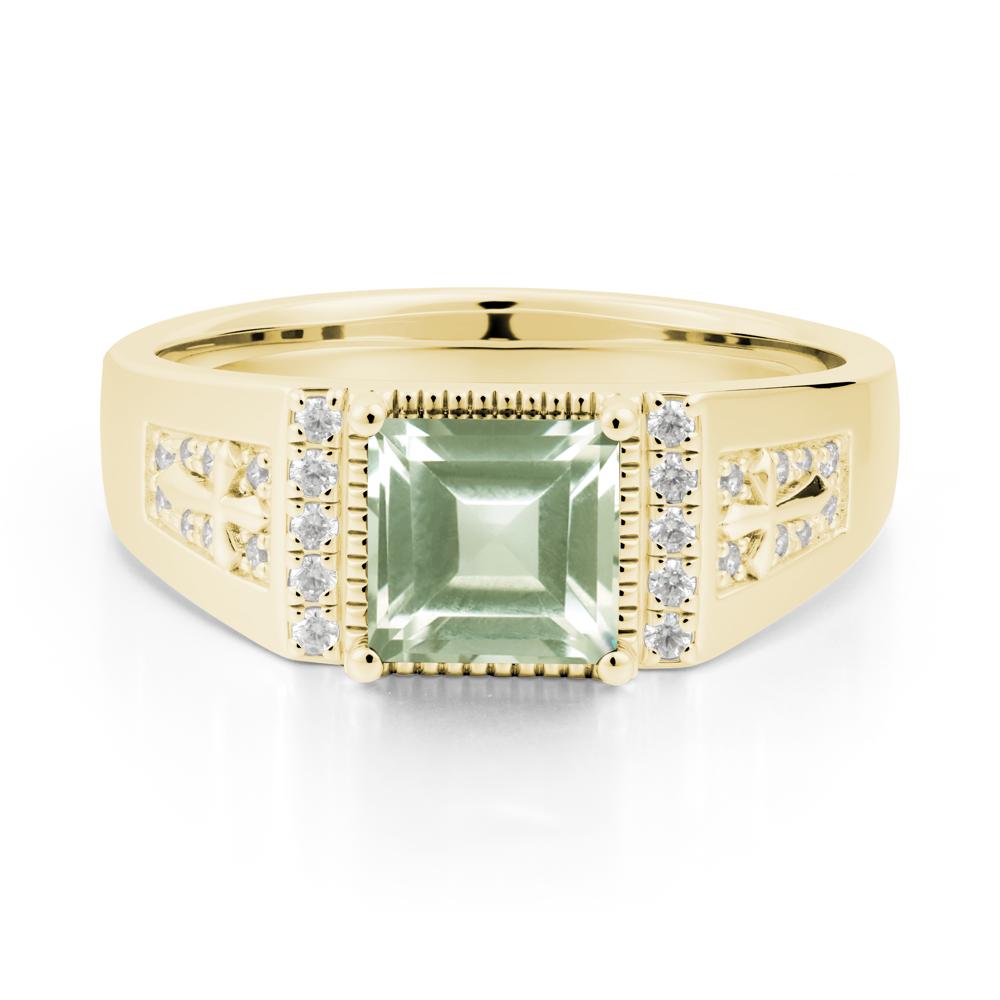 Men Green Amethyst Statement Ring with Cross - LUO Jewelry #metal_18k yellow gold