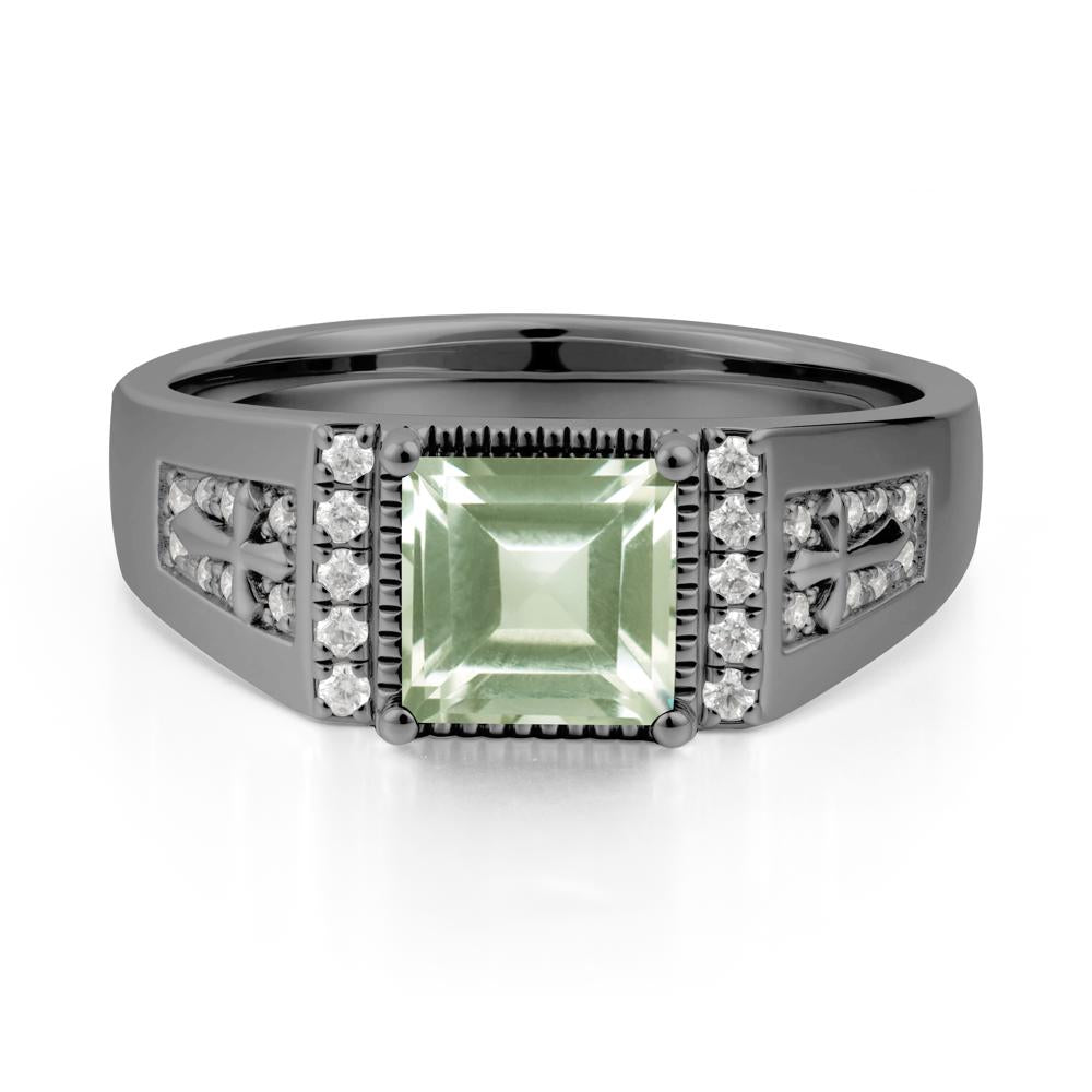 Men Green Amethyst Statement Ring with Cross - LUO Jewelry #metal_black finish sterling silver