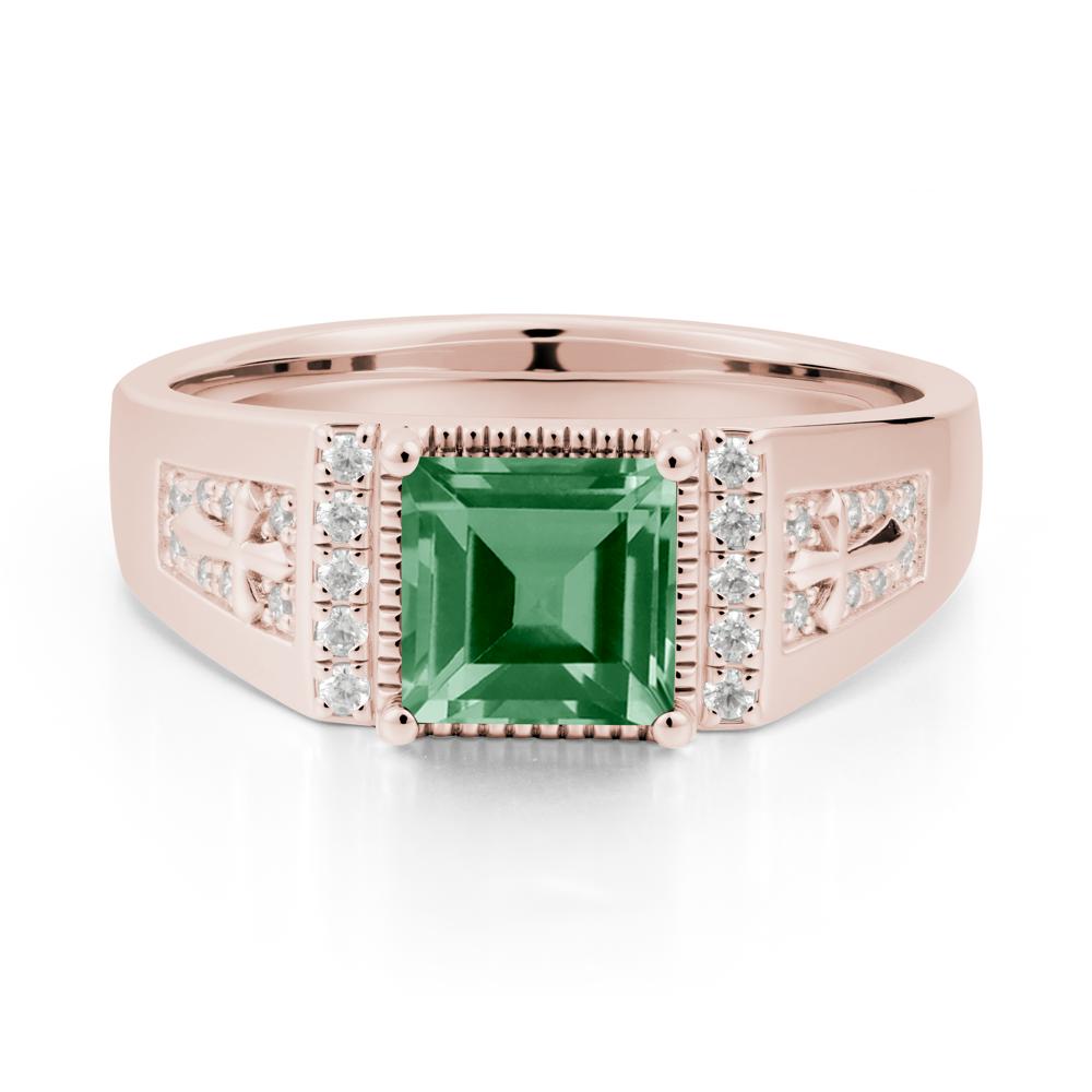 Men's Wide Band Square Green Sapphire Ring - LUO Jewelry #metal_14k rose gold