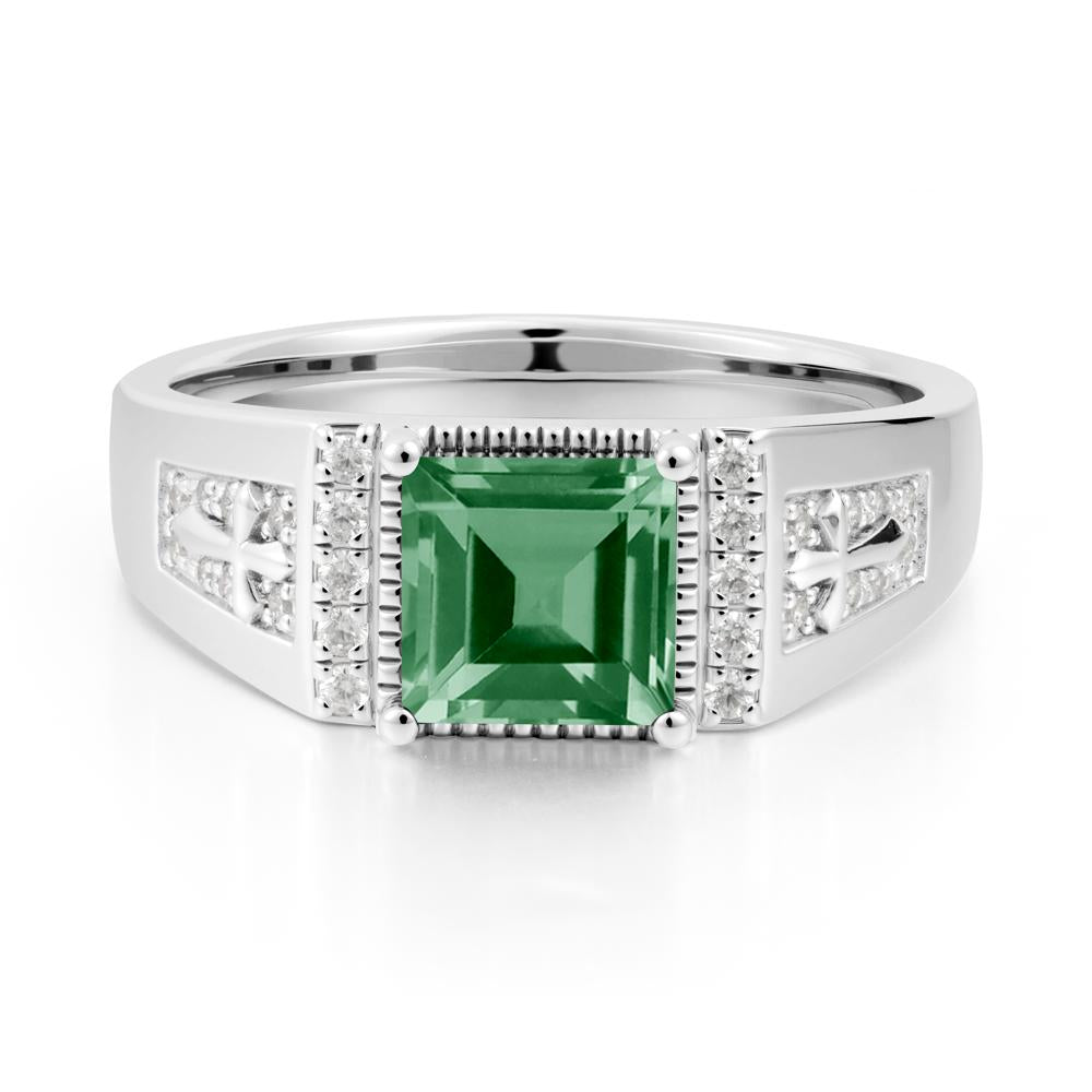 Men's Wide Band Square Green Sapphire Ring - LUO Jewelry #metal_14k white gold