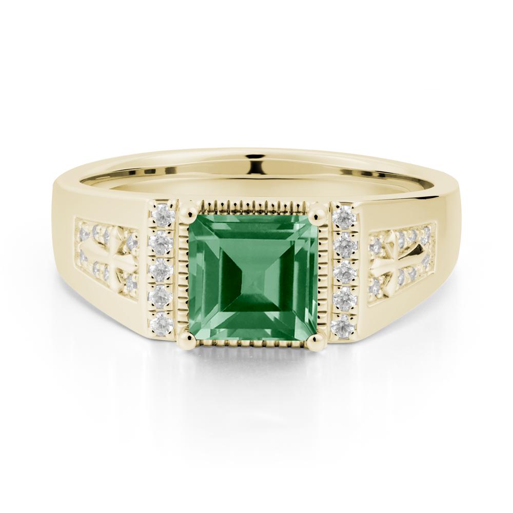 Men's Wide Band Square Green Sapphire Ring - LUO Jewelry #metal_14k yellow gold