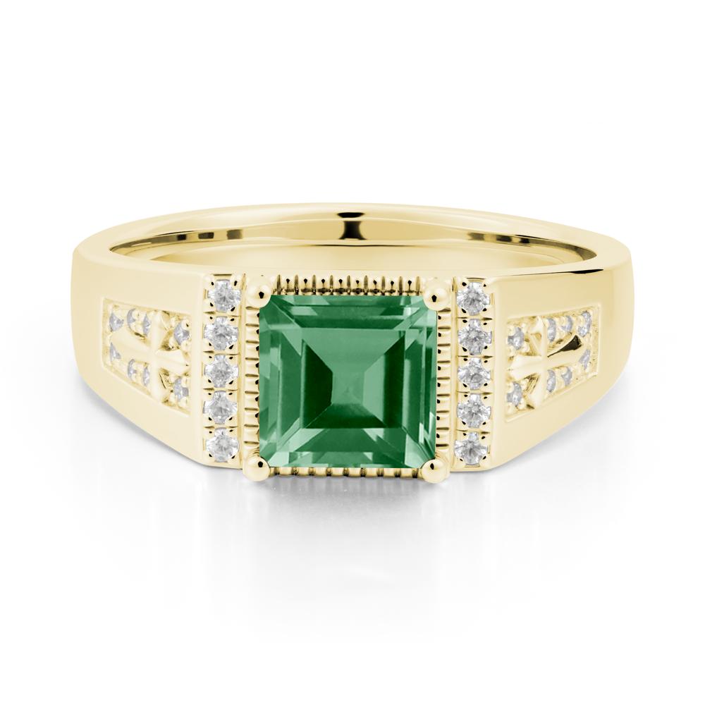 Men's Wide Band Square Green Sapphire Ring - LUO Jewelry #metal_18k yellow gold