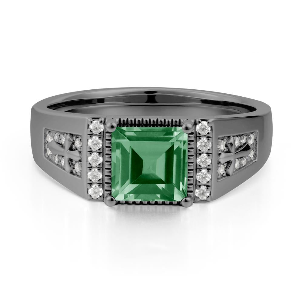 Men's Wide Band Square Green Sapphire Ring - LUO Jewelry #metal_black finish sterling silver