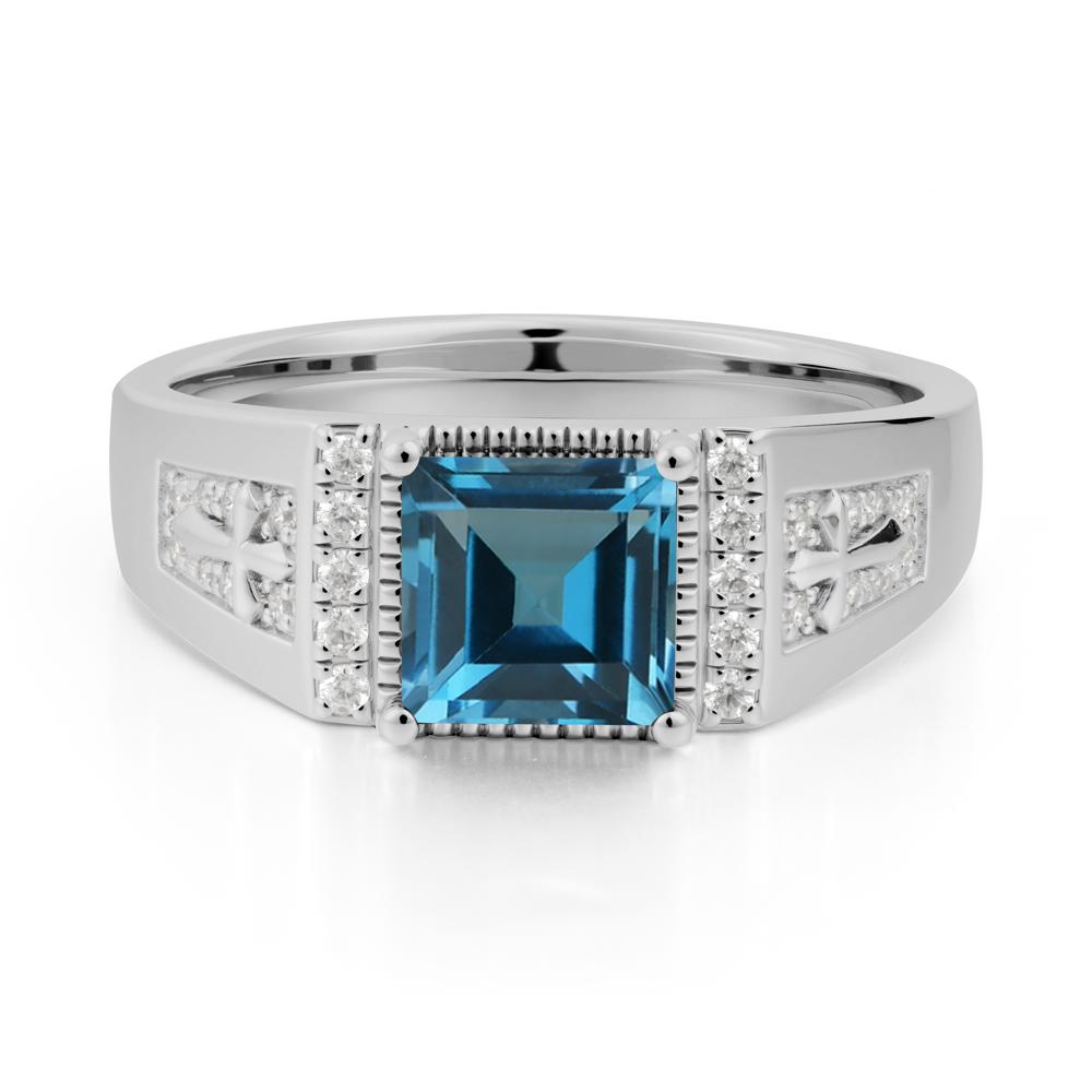 Square London Blue Topaz Cross Ring for Men - LUO Jewelry #metal_platinum