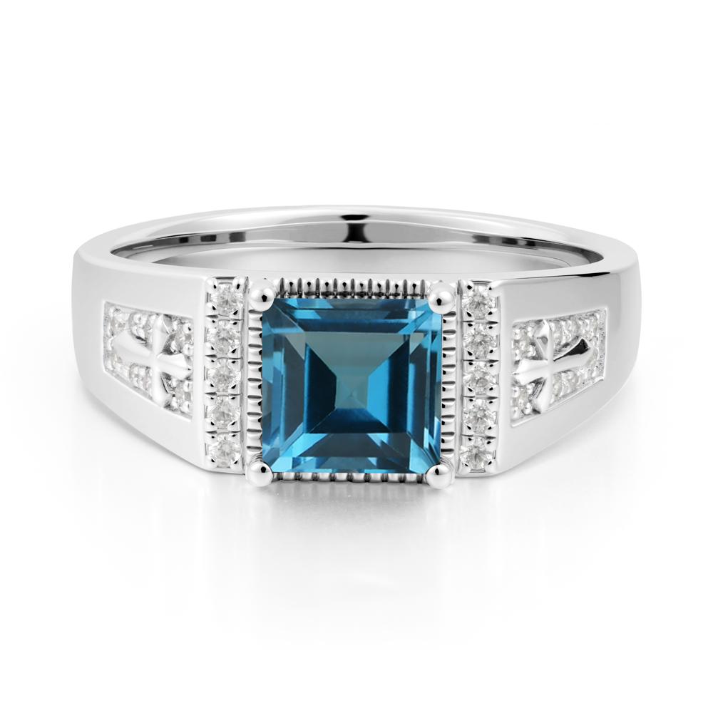 Square London Blue Topaz Cross Ring for Men - LUO Jewelry #metal_sterling silver