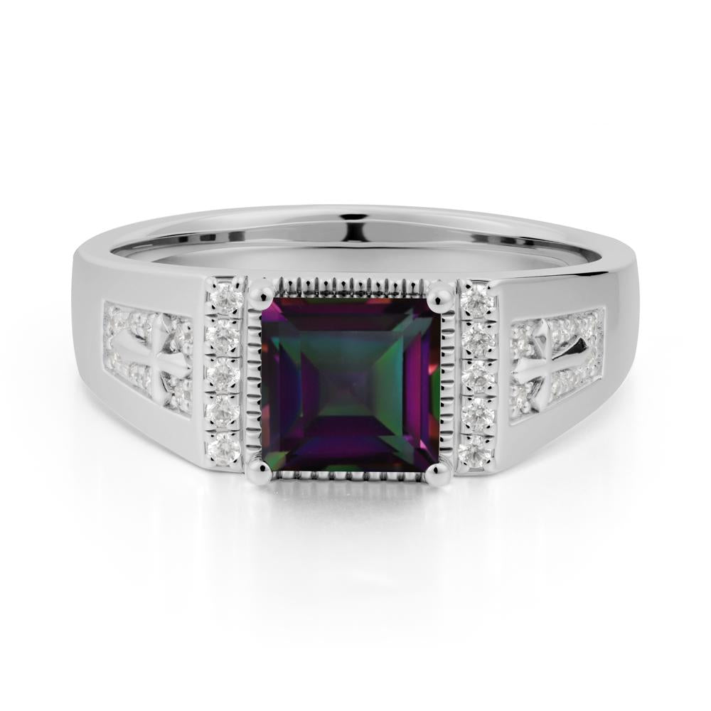 Men Mystic Topaz Statement Ring with Cross - LUO Jewelry #metal_platinum