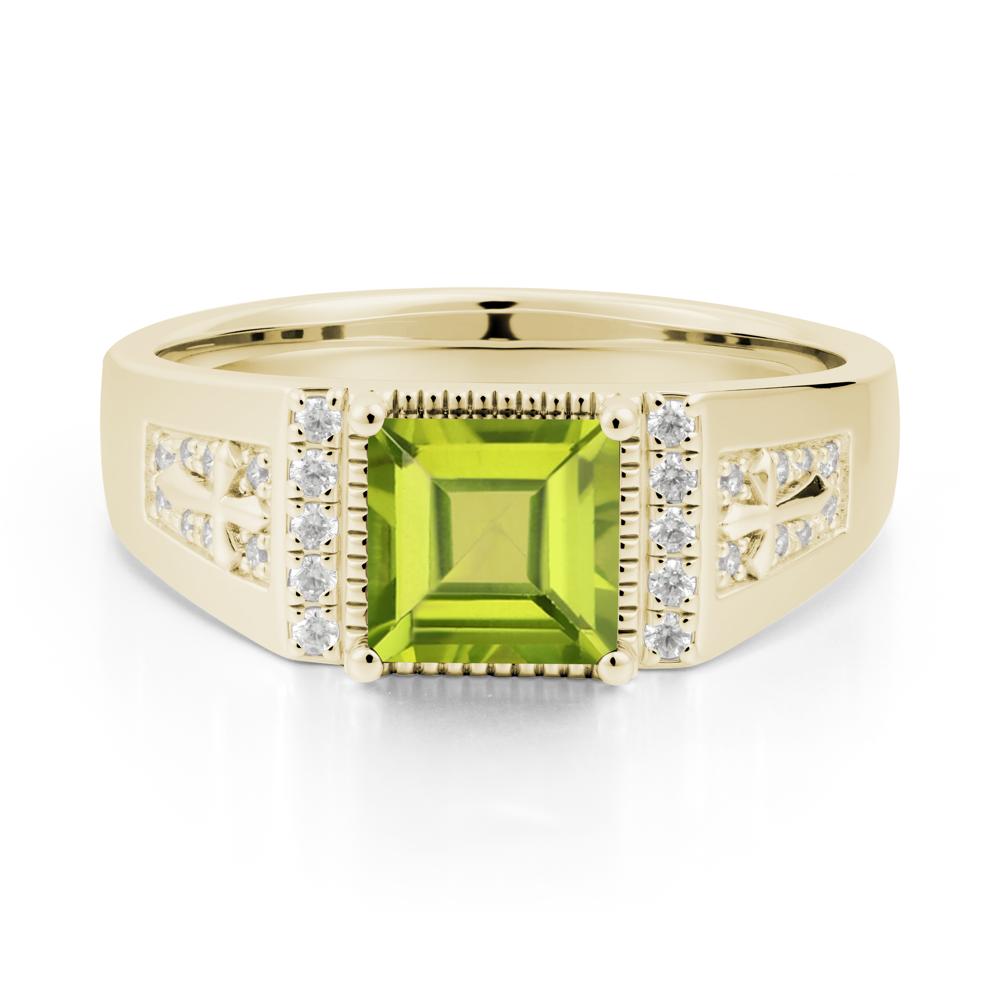Men's Wide Band Square Peridot Ring - LUO Jewelry #metal_14k yellow gold