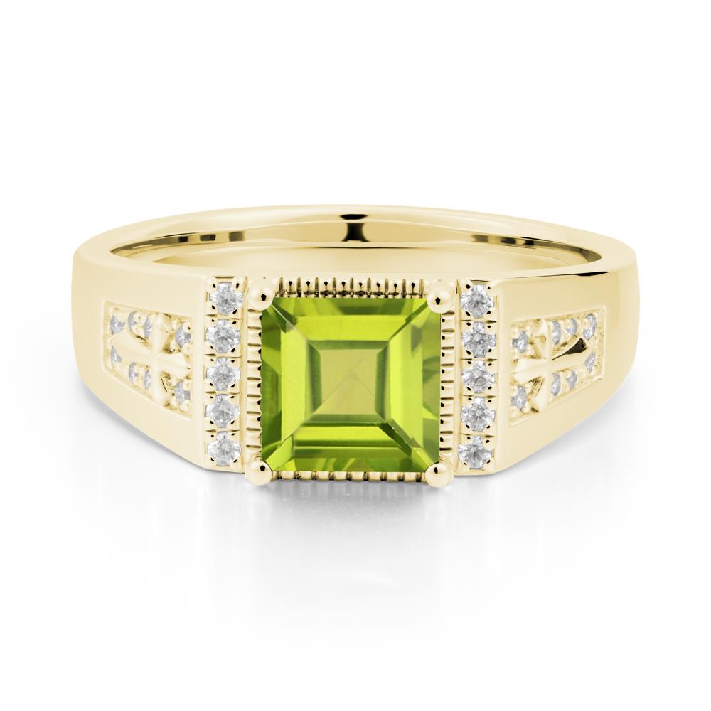 Men's Wide Band Square Peridot Ring - LUO Jewelry #metal_18k yellow gold