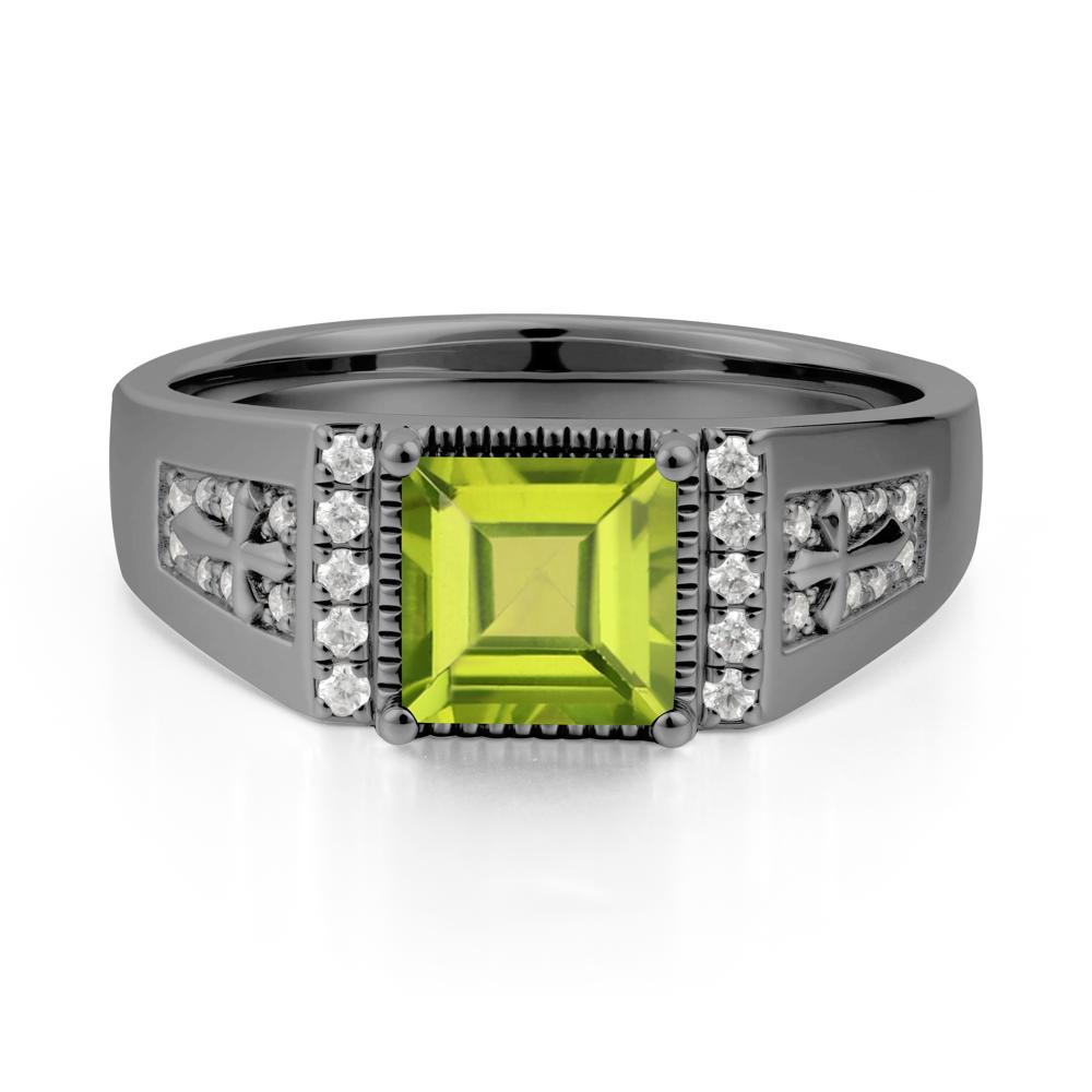 Men's Wide Band Square Peridot Ring - LUO Jewelry #metal_black finish sterling silver