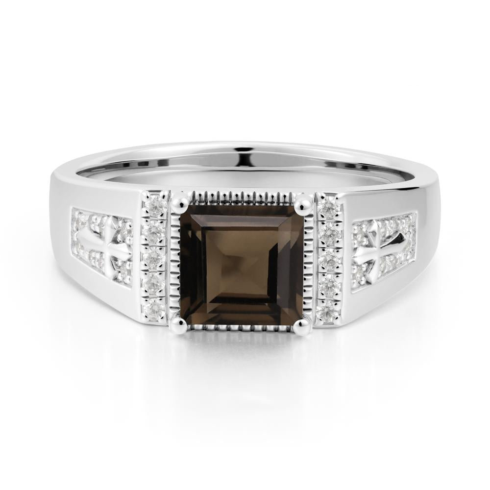 Men's Wide Band Square Smoky Quartz Ring - LUO Jewelry #metal_14k white gold