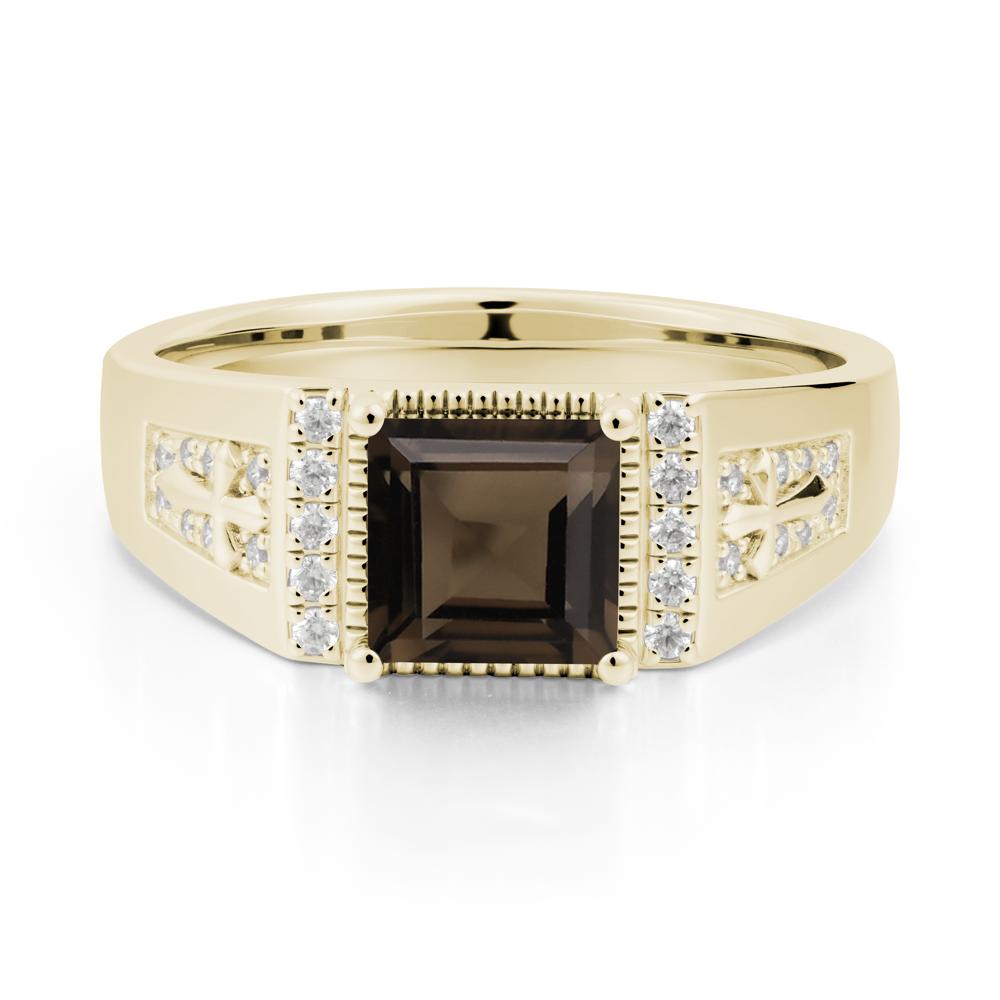 Men's Wide Band Square Smoky Quartz Ring - LUO Jewelry #metal_14k yellow gold