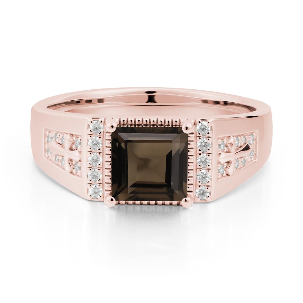 Men's Wide Band Square Smoky Quartz Ring - LUO Jewelry #metal_18k rose gold