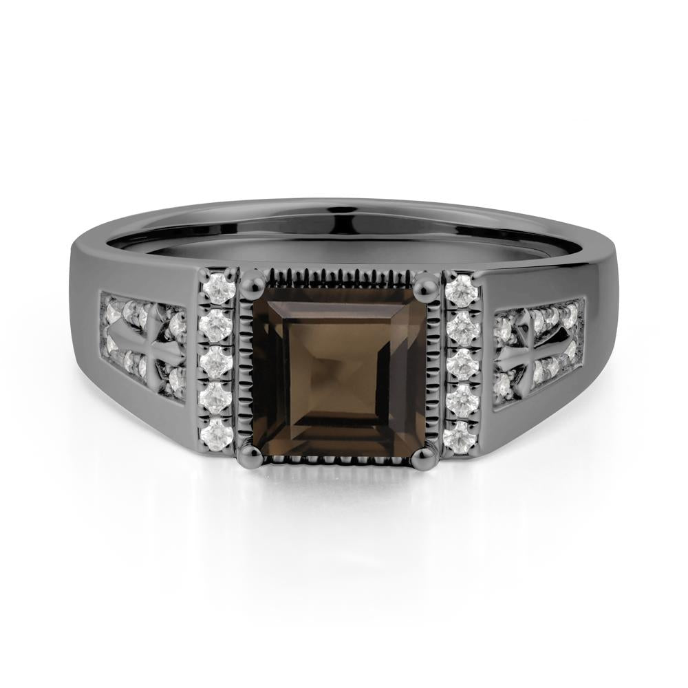 Men's Wide Band Square Smoky Quartz Ring - LUO Jewelry #metal_black finish sterling silver