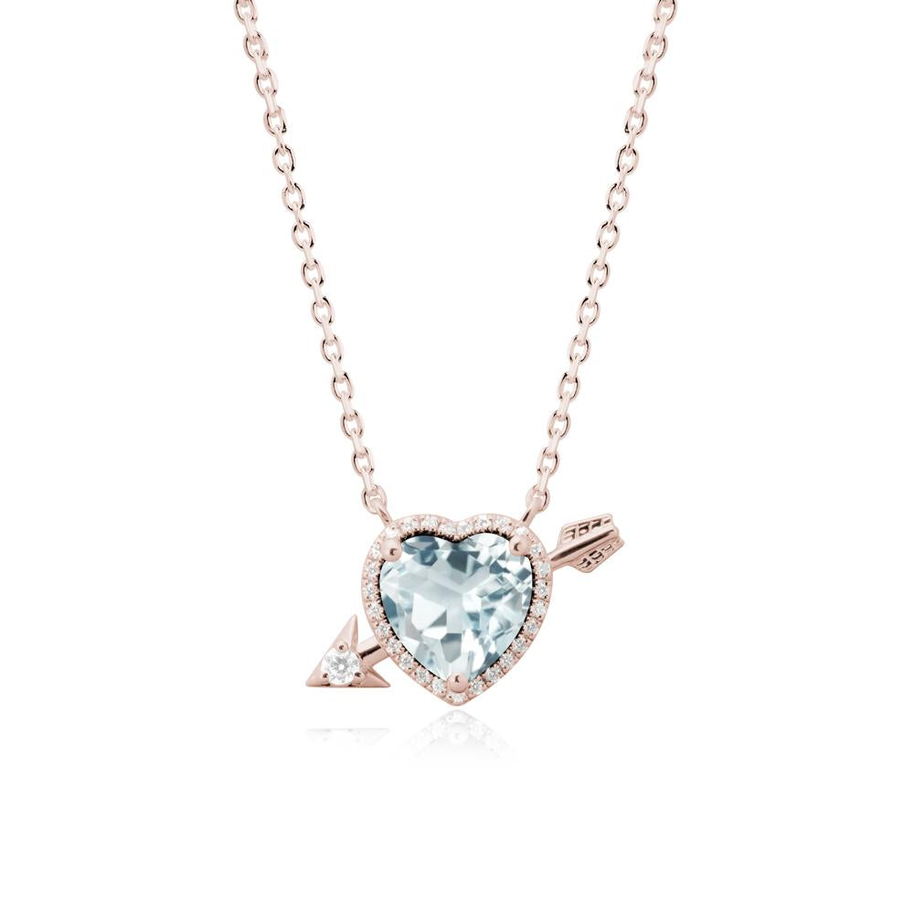 Halo Heart Shaped Aquamarine Pendant Necklace - LUO Jewelry #metal_14k rose gold