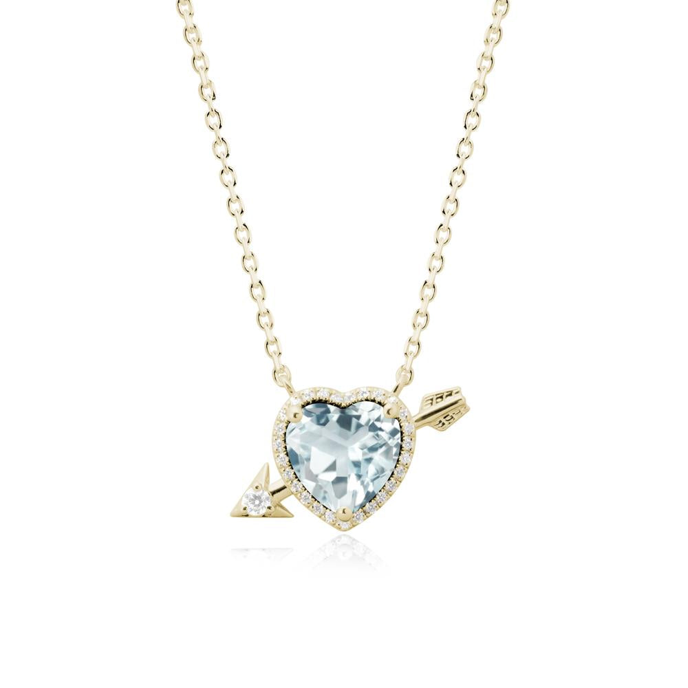 Halo Heart Shaped Aquamarine Pendant Necklace - LUO Jewelry #metal_14k yellow gold