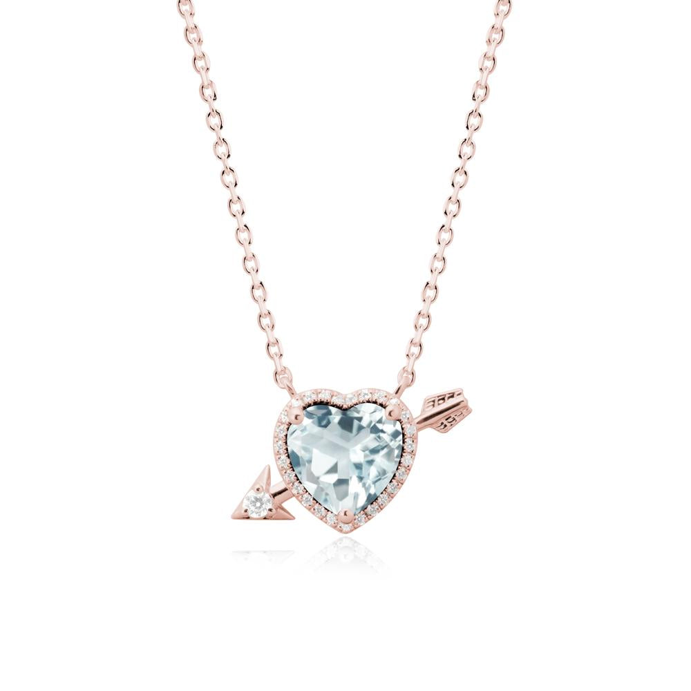 Halo Heart Shaped Aquamarine Pendant Necklace - LUO Jewelry #metal_18k rose gold