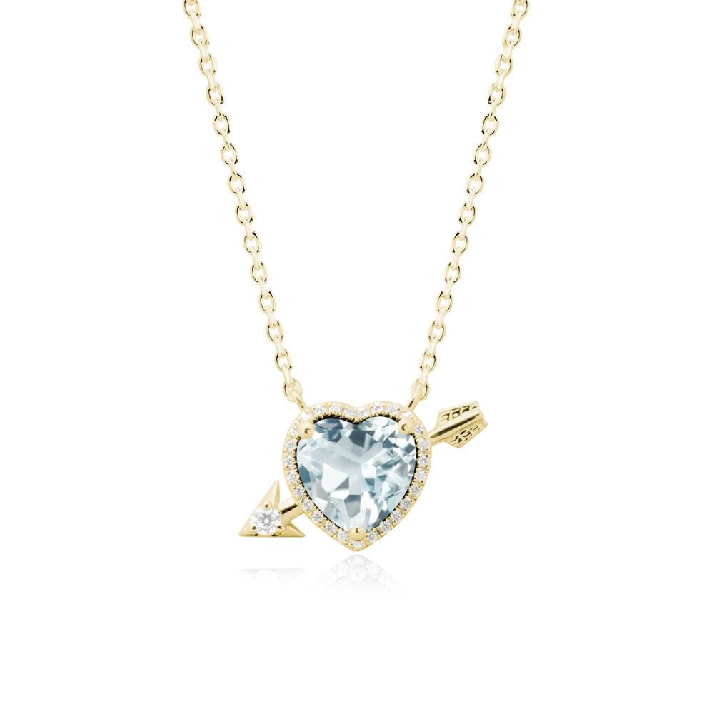 Halo Heart Shaped Aquamarine Pendant Necklace - LUO Jewelry #metal_18k yellow gold